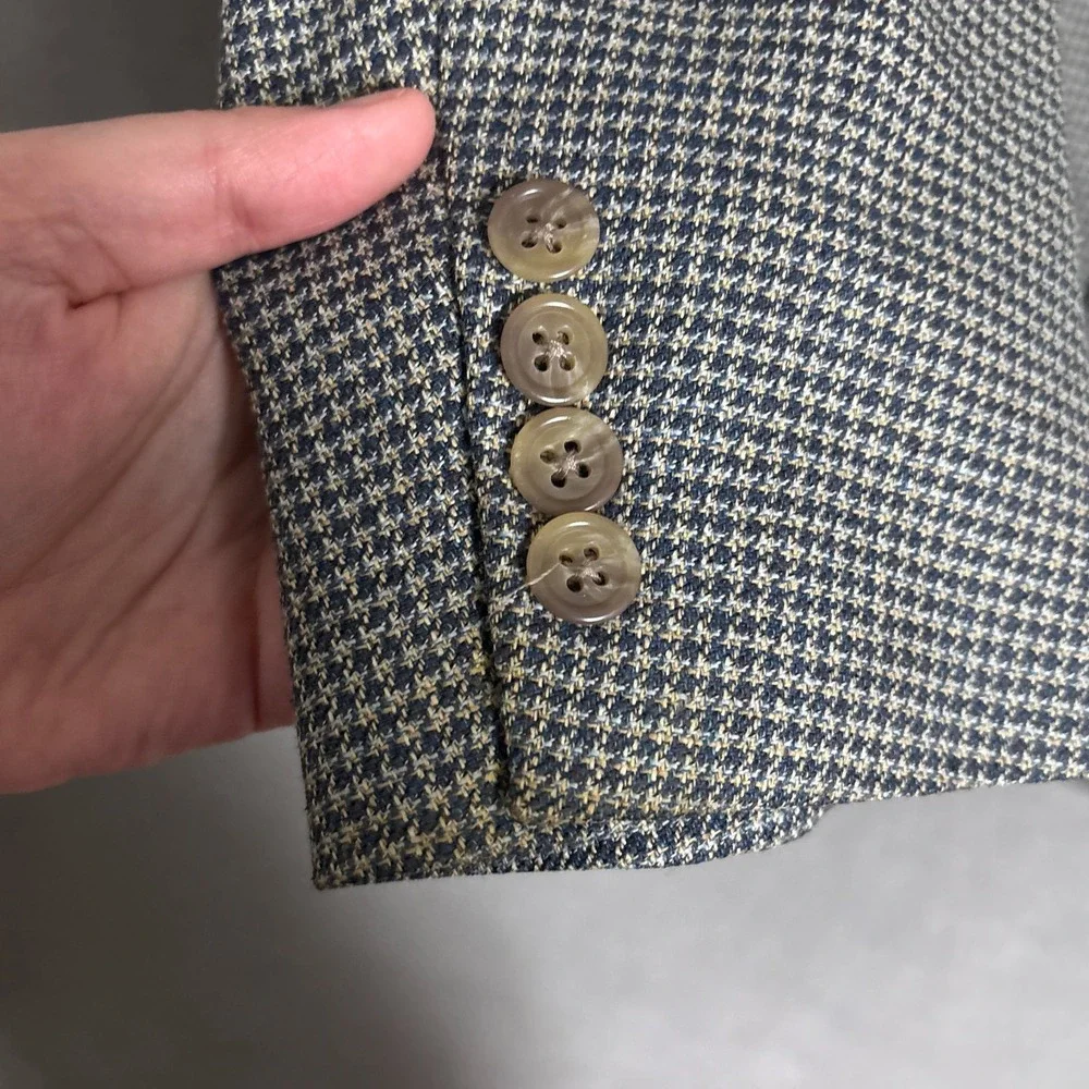 Vintage Hart Schaffner Marx Sport Coat 43R Blue Tan Check Wool Jacket Blazer